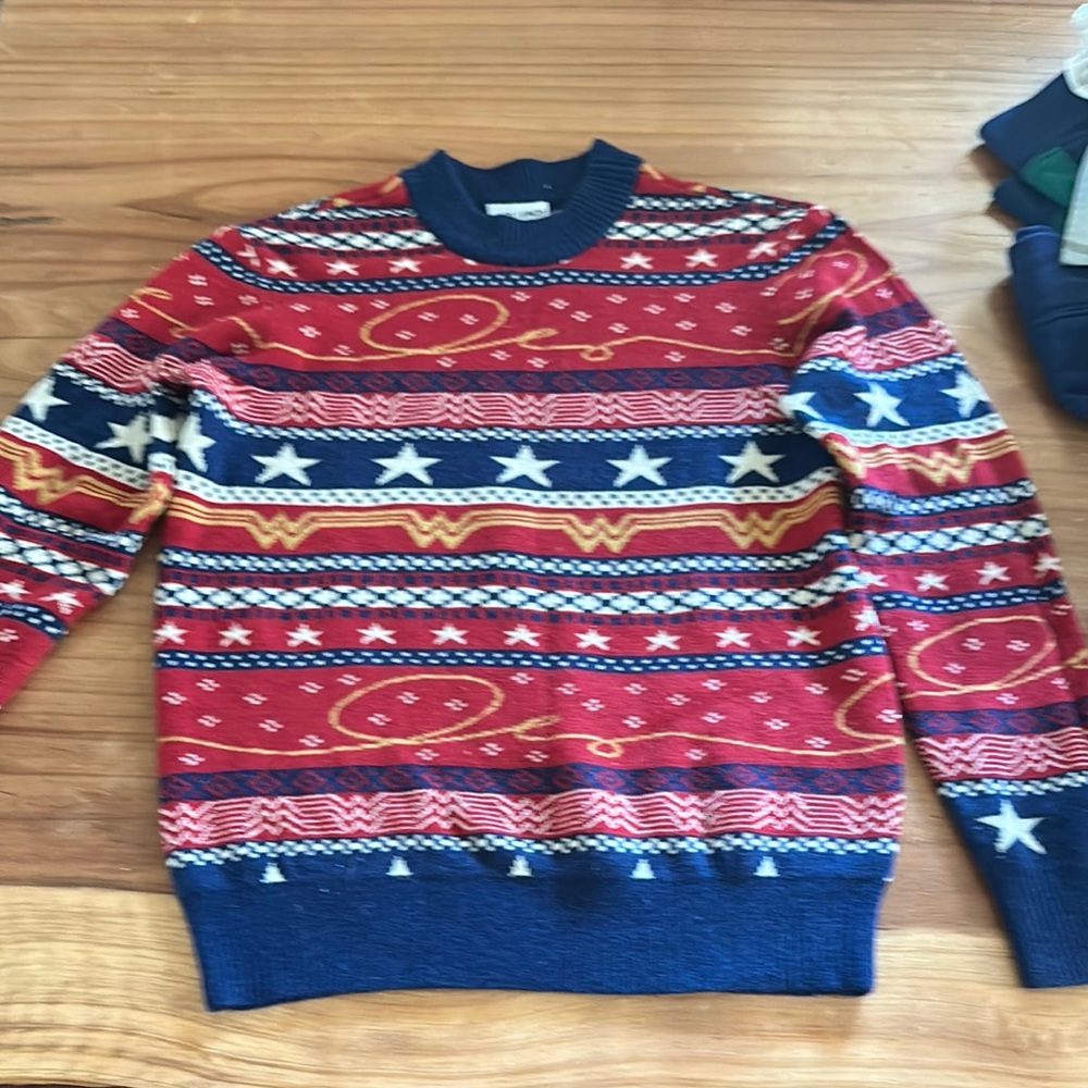 Festive Red and Blue WONDER Women Sweater